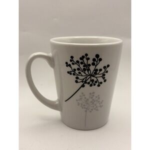 Gibson Home Coffee Mug White Black Grey Dandelion Floral Ceramic Tapered